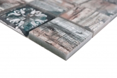 Mosaico in vetro dipinto a mano Medio Vintage Patchwork grigio marrone verde pastello ornamento effetto legno MOS160-W900_m