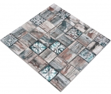 Mosaico in vetro dipinto a mano Medio Vintage Patchwork grigio marrone verde pastello ornamento effetto legno MOS160-W900_m