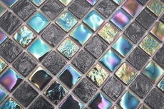 Mosaico di vetro dipinto a mano piccola infradito iridescente nero zaffiro multicolore MOS65-S65_m