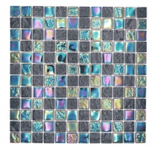 Mosaico di vetro dipinto a mano piccola infradito iridescente nero zaffiro multicolore MOS65-S65_m