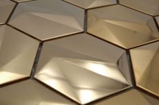 Piastrelle di mosaico esagonale in acciaio inox dipinte a mano 3D acciaio oro lucido/opaco MOS128-GO_m
