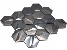 Piastrelle di mosaico esagonali in acciaio inox dipinte a mano 3D acciaio tungsteno lucido/opaco MOS128-PL_m