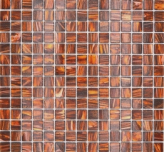 Mosaico in vetro dipinto a mano Mosaico in vetro marrone scuro Oro Rame iridescente MOS230-G36_m