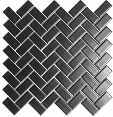 Mosaico in ceramica a spina di pesce nero opaco MOS24-CHB06BM_f