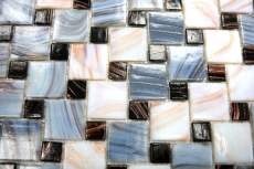 Combinazione di tessere di mosaico in vetro Goldstar grigio bianco MOS57-K01_f | 10 tappetini di mosaico