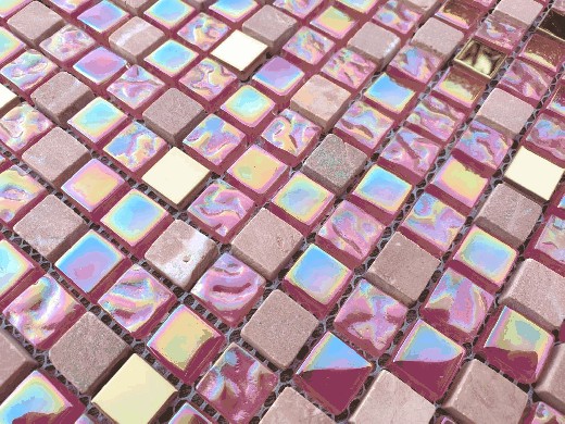 Mosaico dipinto a mano Piastrella traslucida rosso rosa oro Mosaico di vetro Pietra di cristallo EP rosso rosa oro MOS92-1208_m