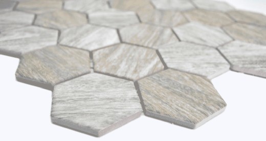 Mosaico ceramico dipinto a mano esagono effetto legno grigio piastrelle mosaico muro backsplash cucina bagno MOS11H-0200_m