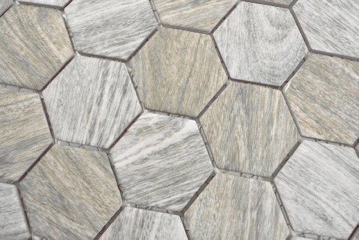 Mosaico ceramico dipinto a mano esagono effetto legno grigio piastrelle mosaico muro backsplash cucina bagno MOS11H-0200_m