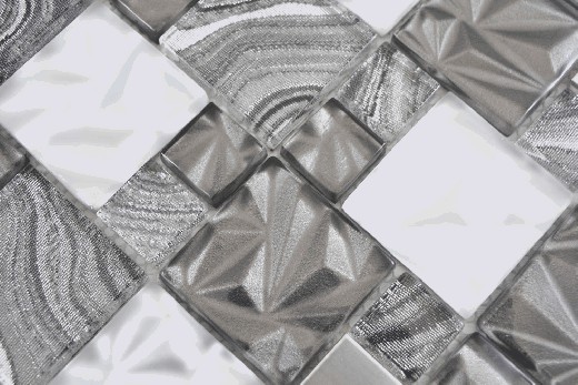 Campione a mano multi mosaico di vetro acciaio mosaico piastrelle mix grigio nero lucido MOS88-1702_m