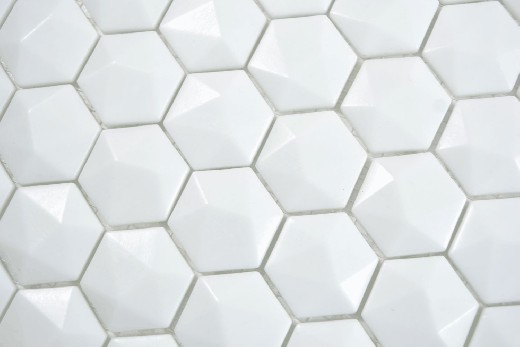 Campione a mano Esagono ECO tinta unita bianco 3D piastrelle parete backsplash cucina doccia bagno MOS11-AR01_m
