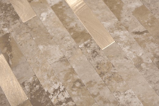 Motivo a mano in vinile composito effetto pietra Limestone marrone/oro piastrelle a mosaico per pareti MOS200-LBG_m