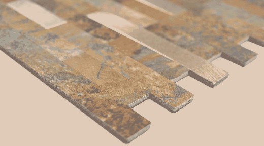 MOS200-MSG_m è un mosaico di piastrelle in vinile composito dipinto a mano con effetto pietra Multi Slate/Gold