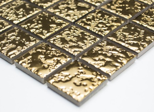 Piastrella di mosaico dipinta a mano in ceramica martellata oro MOS18-0707_m