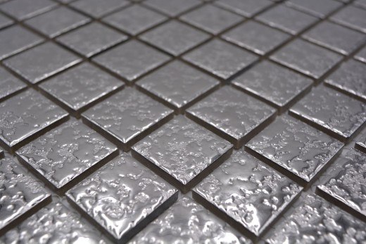 Mosaico dipinto a mano in ceramica argento martellato MOS18-0207_m