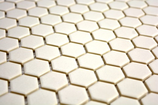Piastrella di mosaico dipinta a mano in ceramica bianca esagonale beige chiaro non smaltata MOS11A-1202-R10_m