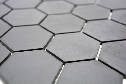 Piastrella di mosaico dipinta a mano in ceramica esagono nero non smaltato MOS11B-0304-R10_m