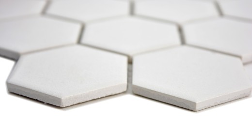 Piastrella di mosaico dipinta a mano in ceramica esagonale bianca non smaltata MOS11B-0102-R10_m