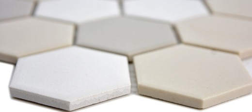 Piastrella di mosaico dipinta a mano in ceramica esagonale bianca beige chiaro grigio chiaro non smaltata MOS11B-1122-R10_m