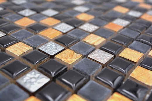 Piastrella di mosaico Resina nera rame Pietra di resina nera rame MOS92-0301_f