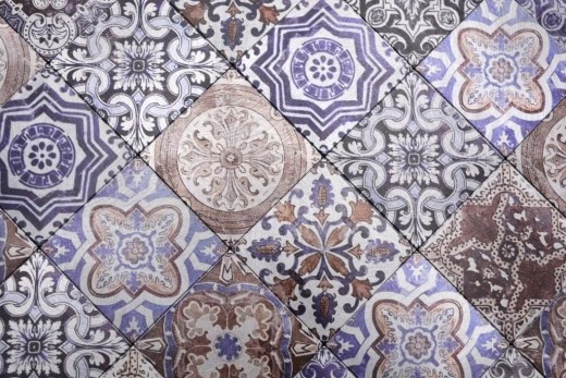 Tappeto mosaico autoadesivo in alluminio effetto retrò multicolore viola crema marrone ornamento africano - MOS200-U03