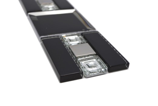 Mosaico bordo in vetro nero argento moderno - MOS88-S89_f