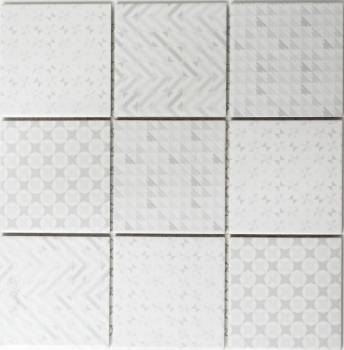 Mosaico retro vintage dipinto a mano in ceramica bianca Geo White MOS22B-1401_m