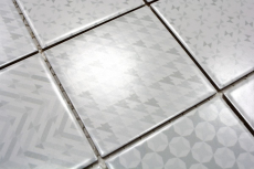 Mosaico retro vintage dipinto a mano in ceramica bianca Geo White MOS22B-1401_m
