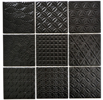 Retro vintage mosaico piastrelle muro ceramica nero struttura parete bagno cucina WC rivestimento - MOS22B-1403