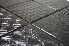 Retro vintage mosaico piastrelle muro ceramica nero struttura parete bagno cucina WC rivestimento - MOS22B-1403