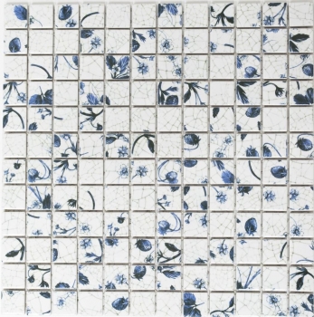 Piastrella di mosaico decorata a mano in ceramica retro vintage bianco blu fiore per cucina MOS18D-1404_m