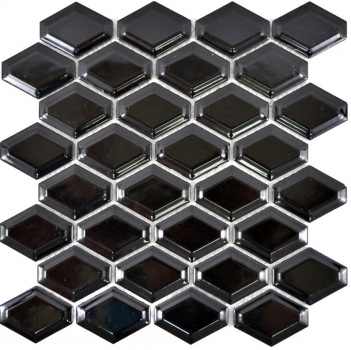 Piastrella a mosaico decorata a mano in ceramica diamante metro nero lucido backsplash cucina MOS13MD-0301_m