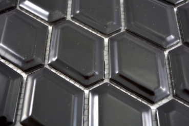 Piastrella a mosaico decorata a mano in ceramica diamante metro nero lucido backsplash cucina MOS13MD-0301_m