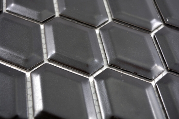 Piastrella a mosaico decorata a mano in ceramica diamante metro nero opaco backsplash cucina MOS13MD-0311_m
