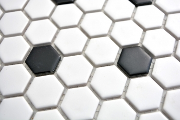 Mosaico dipinto a mano in ceramica esagono nero bianco opaco piastrelle backsplash cucina MOS11A-0301_m