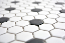 Mosaico dipinto a mano in ceramica esagono nero bianco opaco piastrelle backsplash cucina MOS11A-0301_m