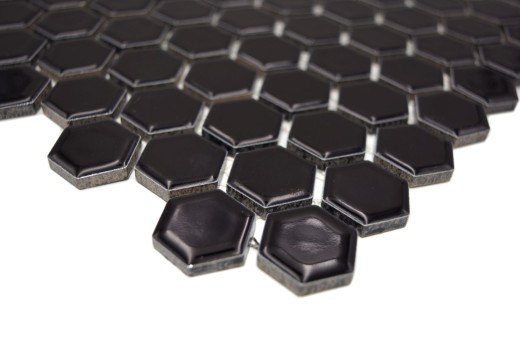 Piastrella di mosaico esagonale in ceramica mini nero lucido piastrelle da parete bagno piastrelle backsplash cucina - MOS11A-0302