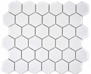 Piastrella di mosaico decorata a mano in ceramica esagonale bianca lucida per cucina MOS11B-0102_m