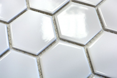 Piastrella di mosaico decorata a mano in ceramica esagonale bianca lucida per cucina MOS11B-0102_m