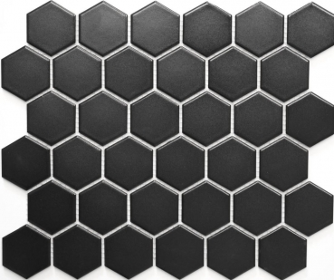 Piastrella di mosaico dipinta a mano in ceramica esagonale nera opaca per doccia MOS11B-0311_m