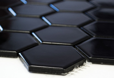 Piastrella di mosaico dipinta a mano in ceramica esagonale nera opaca per doccia MOS11B-0311_m