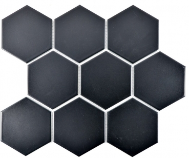 Piastrelle mosaico ceramica esagono nero opaco piastrella cucina WC piastrella bagno MOS11F-0311_f | 10 tappetini mosaico