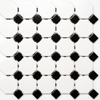 Piastrella di mosaico dipinta a mano in ceramica ottagono bianco opaco nero lucido piastrella da parete bagno MOS13-OctaG468_m