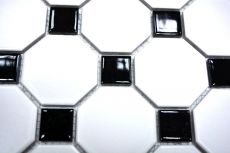 Piastrelle mosaico ceramica ottagono bianco opaco nero lucido backsplash piastrelle MOS13-OctaG468_f | 10 tappetini mosaico