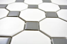 Mosaico dipinto a mano in ceramica metallo grigio ottagono bianco opaco metallo lucido MOS13-0122_m
