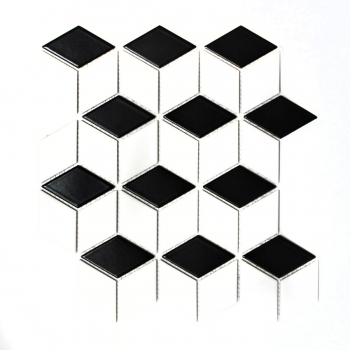 Piastrelle di mosaico in ceramica 3D cubo bianco nero lucido piastrelle da parete bagno MOS13-OV01_f | 10 tappetini a mosaico