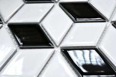 Piastrelle di mosaico in ceramica 3D cubo bianco nero lucido piastrelle da parete bagno MOS13-OV01_f | 10 tappetini a mosaico