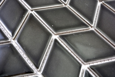 Piastrella a mosaico decorata a mano in ceramica bianca diamantata nera lucida a onda per cucina MOS13DS-0302_m