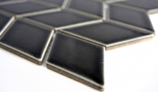 Piastrella a mosaico decorata a mano in ceramica bianca diamantata nera lucida a onda per cucina MOS13DS-0302_m