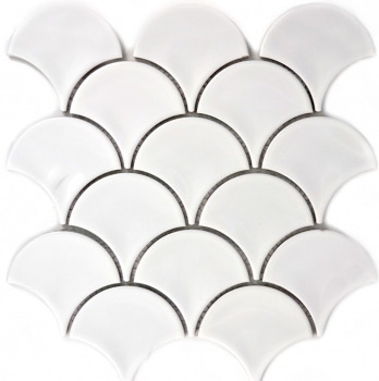 Ventaglio mosaico piastrella ceramica scala di pesce goccia bianca piastrella WC bagno piastrella parete - MOS13-FS01