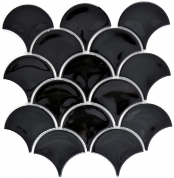 Piastrella a mosaico ceramica ventaglio nero lucido piastrella WC bagno MOS13-FS03_f | 10 tappetini a mosaico
